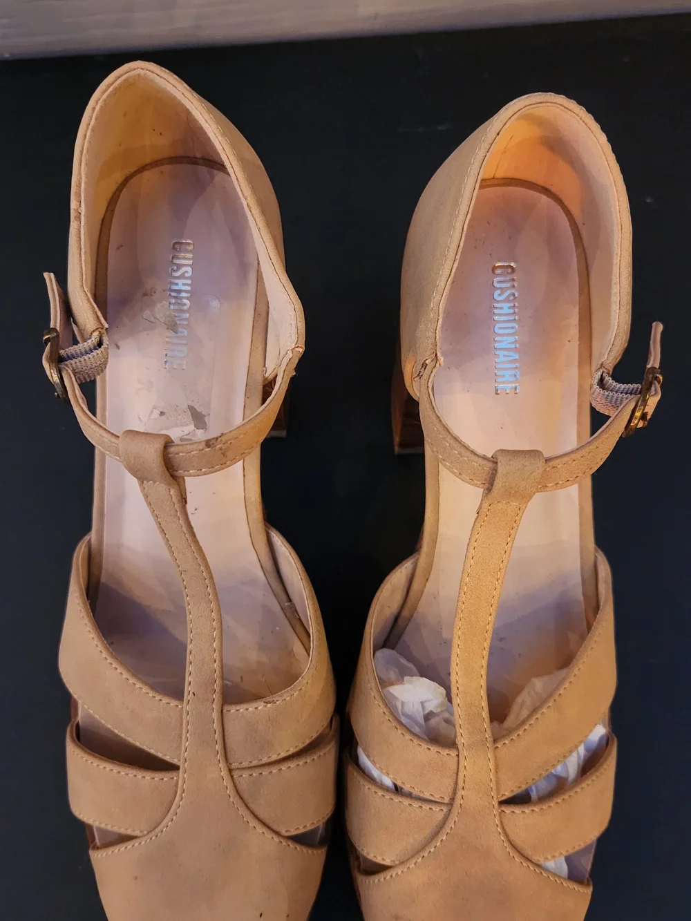 CUSHIONAIRE Tizzy Mary Jane Platform Heeled Sandals Tan Microsuede - Size 9M